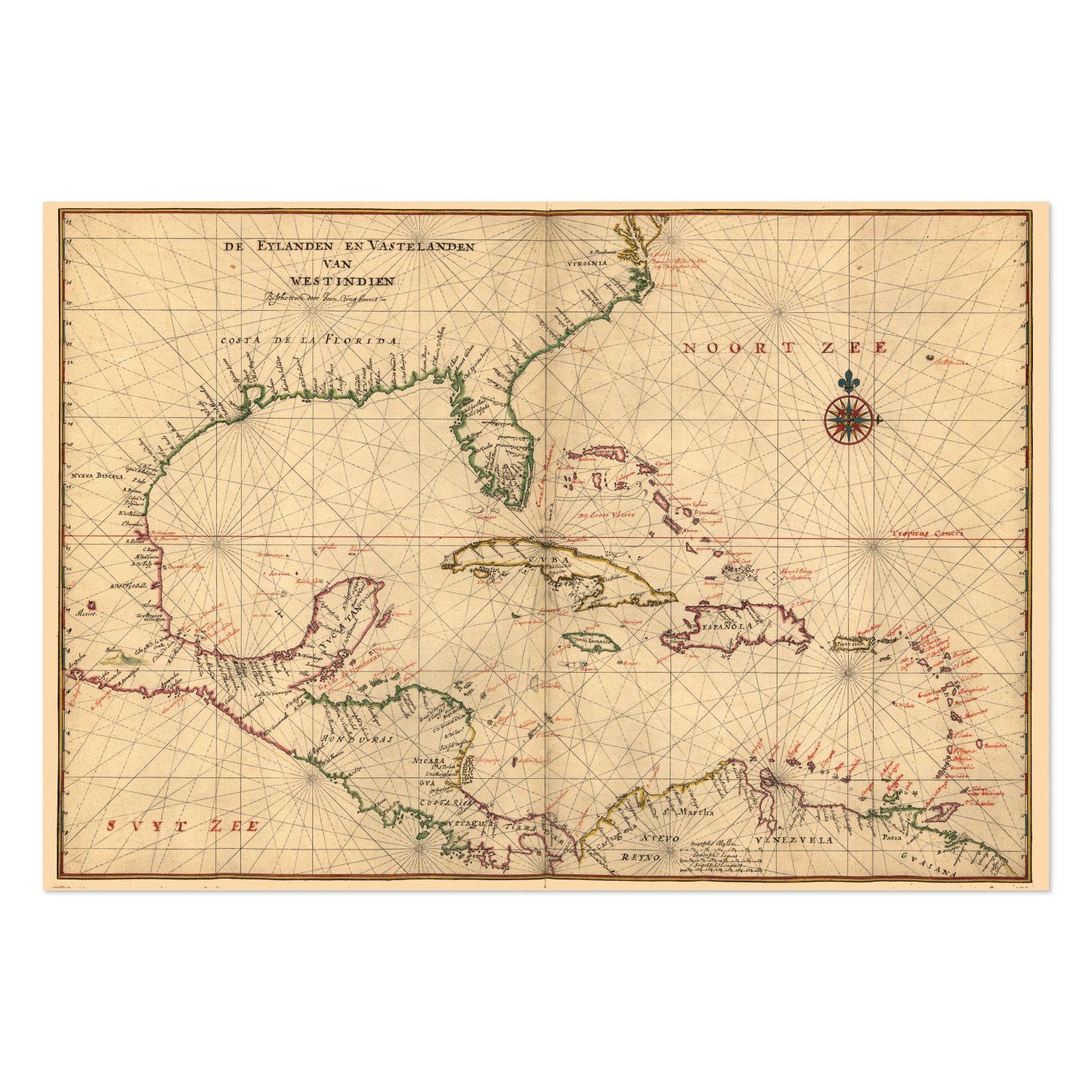West Indies 1639 Chart vintage print